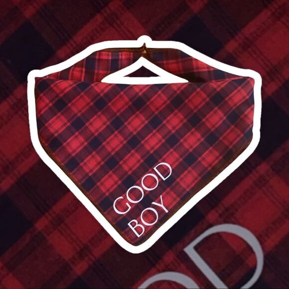 NWT Wool + Pepper Co. Good Boy Reversible Flannel Dog Bandana - Picture 1 of 5